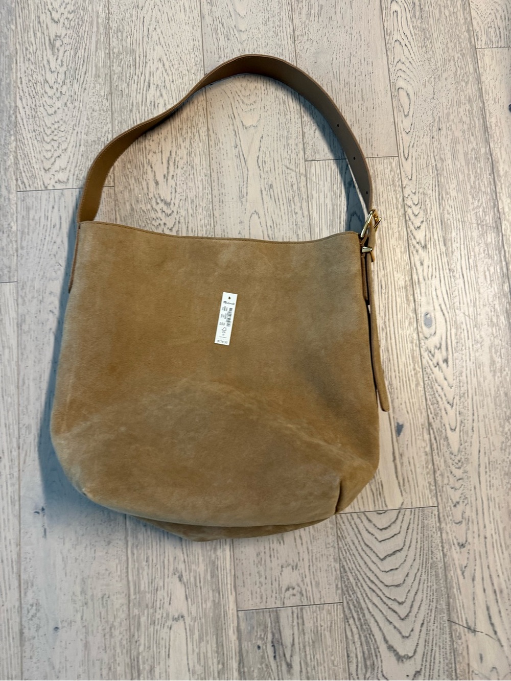 Madewell Suede Shoulder Hobo in Camel Tan with Gold Hardware
